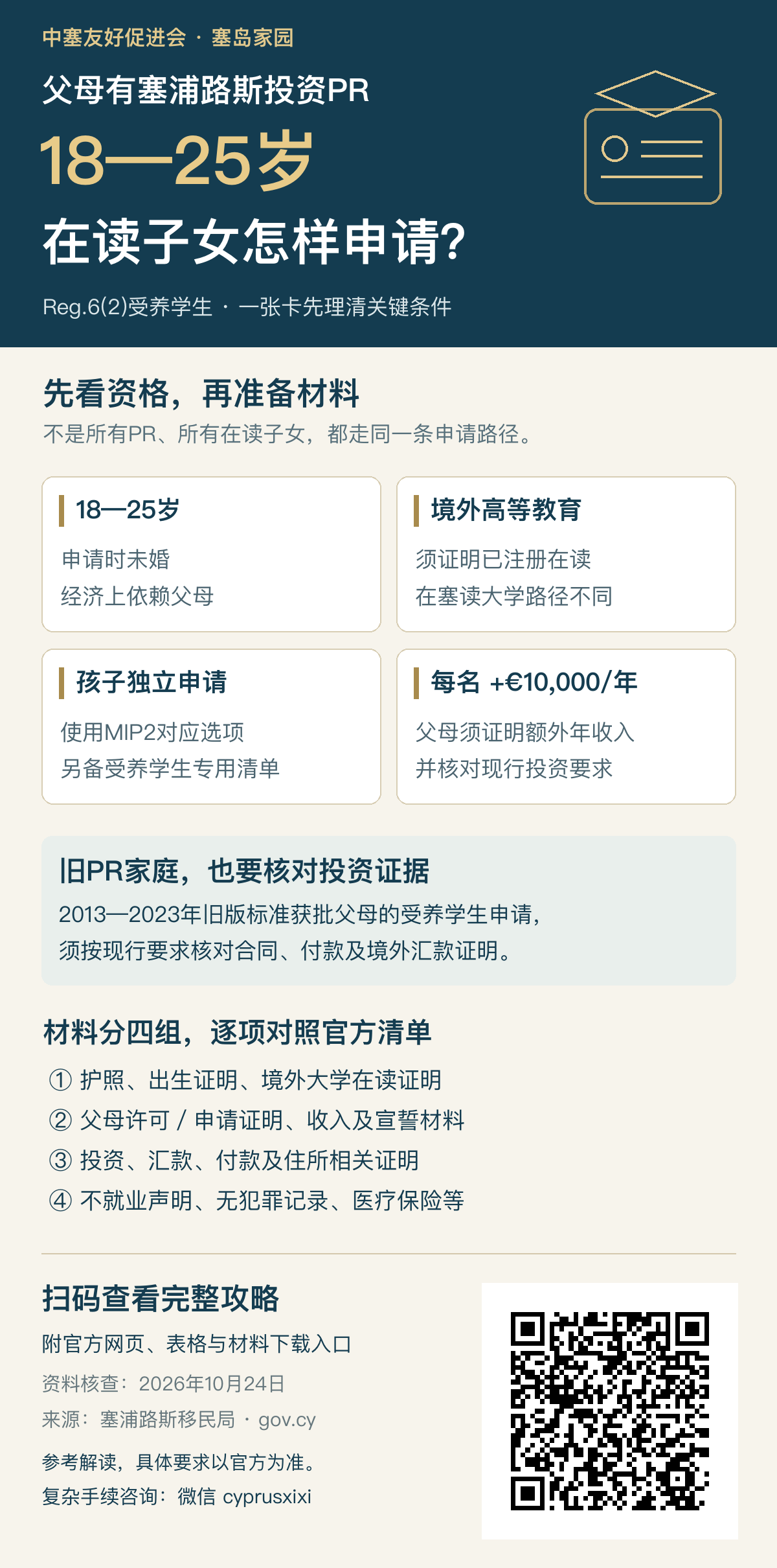 投资PR家庭18至25岁受养学生独立申请条件、四组材料及完整攻略二维码